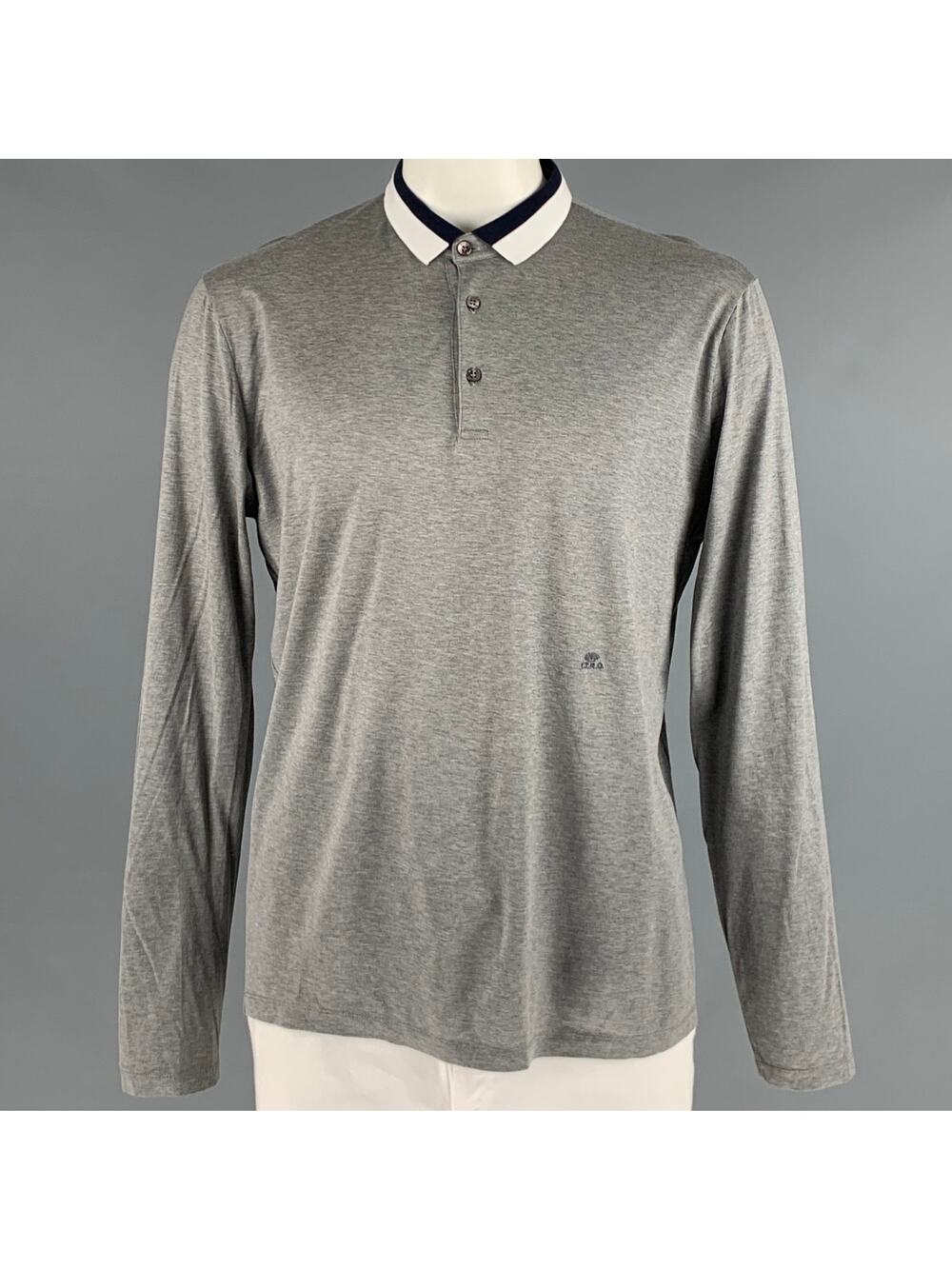 ETRO Size XXL Grey Navy White Cotton Polo Pullover